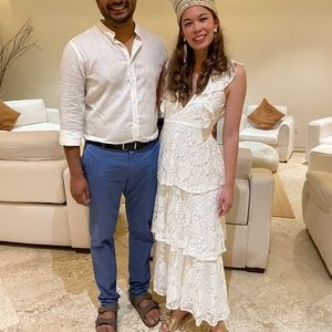 Lulu's Molinetto White Lace Ruffled Tiered Sleeveless Maxi Dress - Used Once